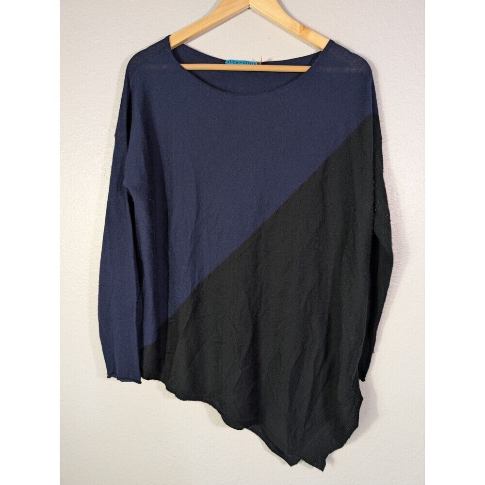 Alice + Olivia‎ Base Sweater Women's S Black Blue Wool Blend Asymmetrical 124